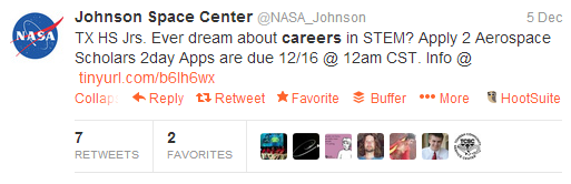 NASA-Job Opportunity Tweet Example