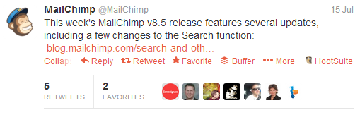MailChimp-Company Announcement Tweet Example