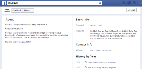 Example of facebook about page