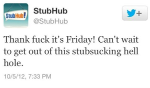 StubHub careless tweet