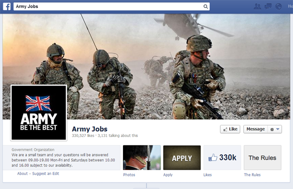British Army official recruiting page on Facebook