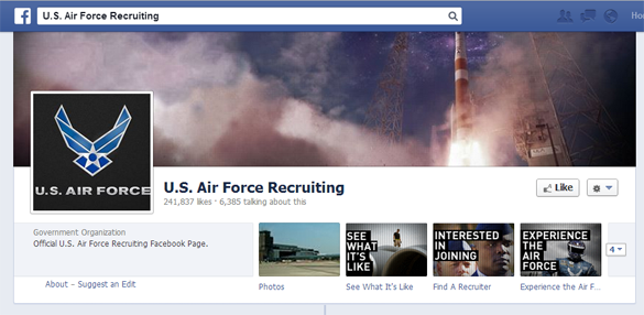 US Air Force official recruiting page on Facebook