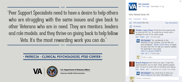 Testimonial post on VA Facebook recruiting page